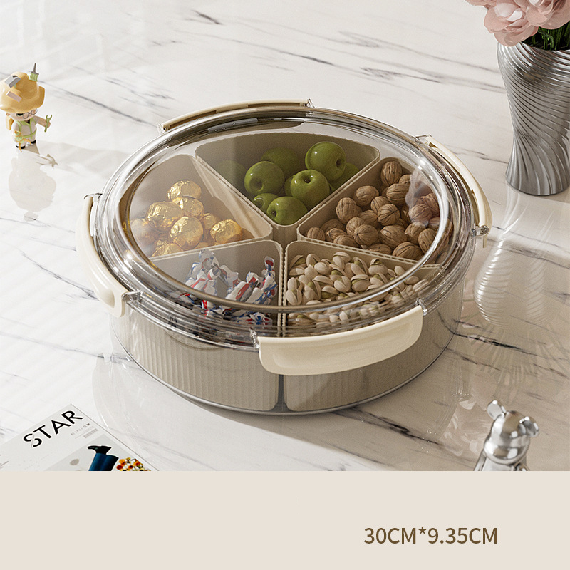 V888-ELOSUNG27103-202504221136-00 Grey And Beige Snap Button Elegant Compartment Serving Tray with Lid - Versatile Snack, Fruit & Candy Box - Image 1