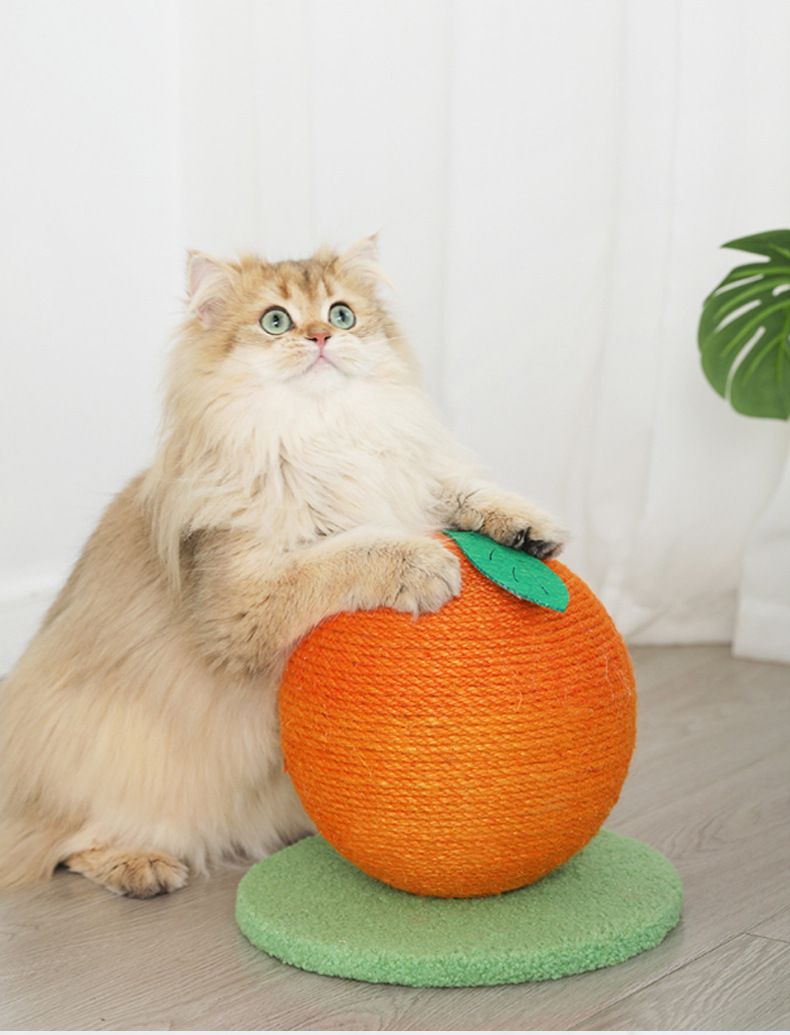 V888-ELOSUNG27125-202504221147-00 Orange Orange And Green Base Fun Fruit Shaped Sisal Cat Scratcher Ball - Durable Scratching Toy with Stable Base - Image 1