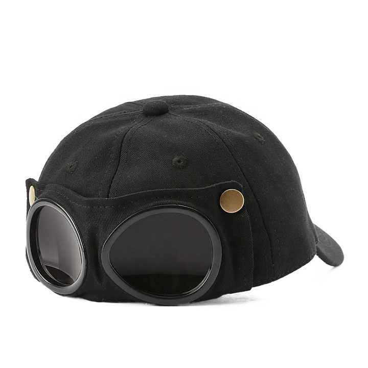 V888-ELOSUNG27191-202504281453-00 Black Stylish Aviator Goggle Baseball Cap - Unisex Outdoor Cotton Sun Hat - Image 1