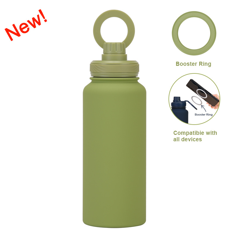 V888-ELOSUNG27243-202504281347-00 Matcha Green 1L Stainless Steel Water Bottle with Magnetic Phone Holder Lid - Portable Hydration & Hands-Free Stand - Image 1
