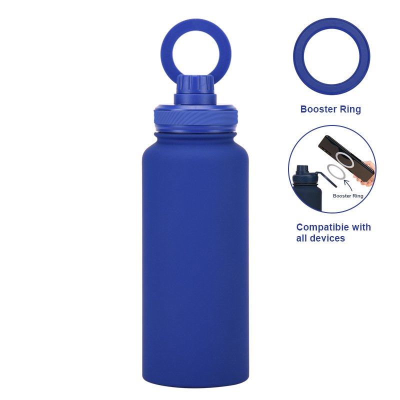 V888-ELOSUNG27245-202504281351-00 Bright Blue 1L Stainless Steel Water Bottle with Magnetic Phone Holder Lid - Portable Hydration & Hands-Free Stand - Image 1