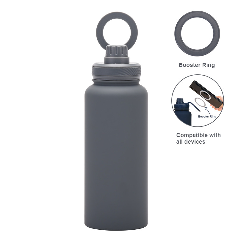 V888-ELOSUNG27255-202504281425-00 Grey 1L Stainless Steel Water Bottle with Magnetic Phone Holder Lid - Portable Hydration & Hands-Free Stand - Image 1