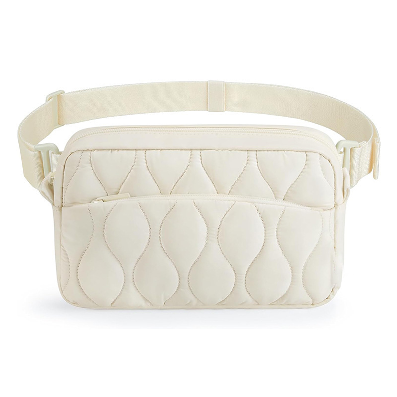 V888-ELOSUNG27262-202504281511-00 Beige Stylish Quilted Belt Bag - Lightweight Nylon Crossbody Fanny Pack - Image 1