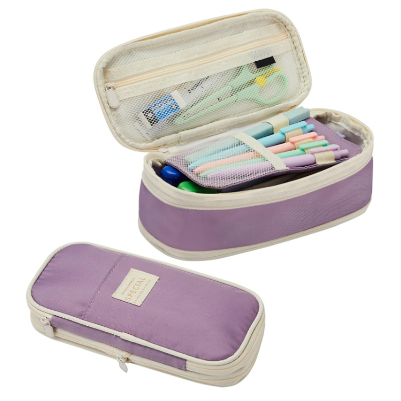 V888-ELOSUNG27315-202504291607-00 Purple Large Capacity Expandable Pencil Case - Multi-Compartment Student Stationery Pouch (Only with pencil case) - Image 1