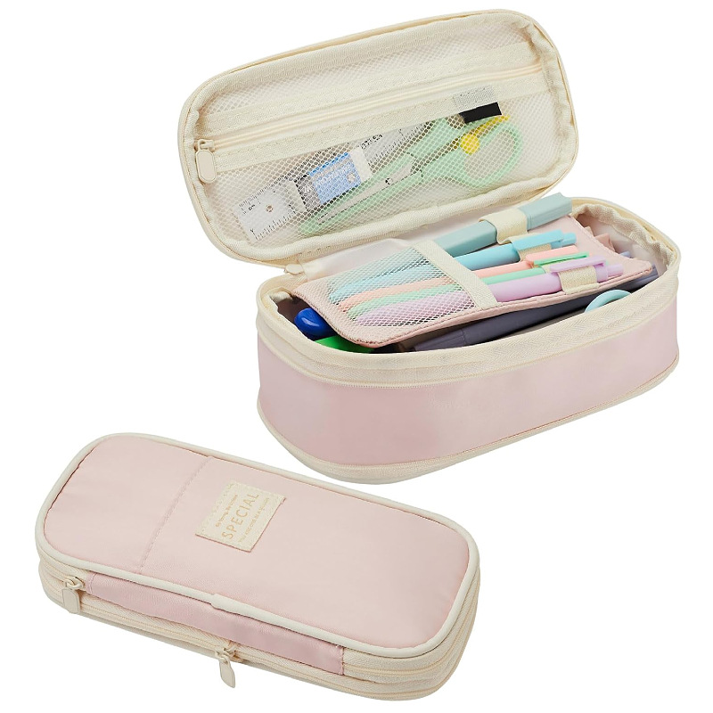 V888-ELOSUNG27316-202504291607-00 Pink Large Capacity Expandable Pencil Case - Multi-Compartment Student Stationery Pouch (Only with pencil case) - Image 1