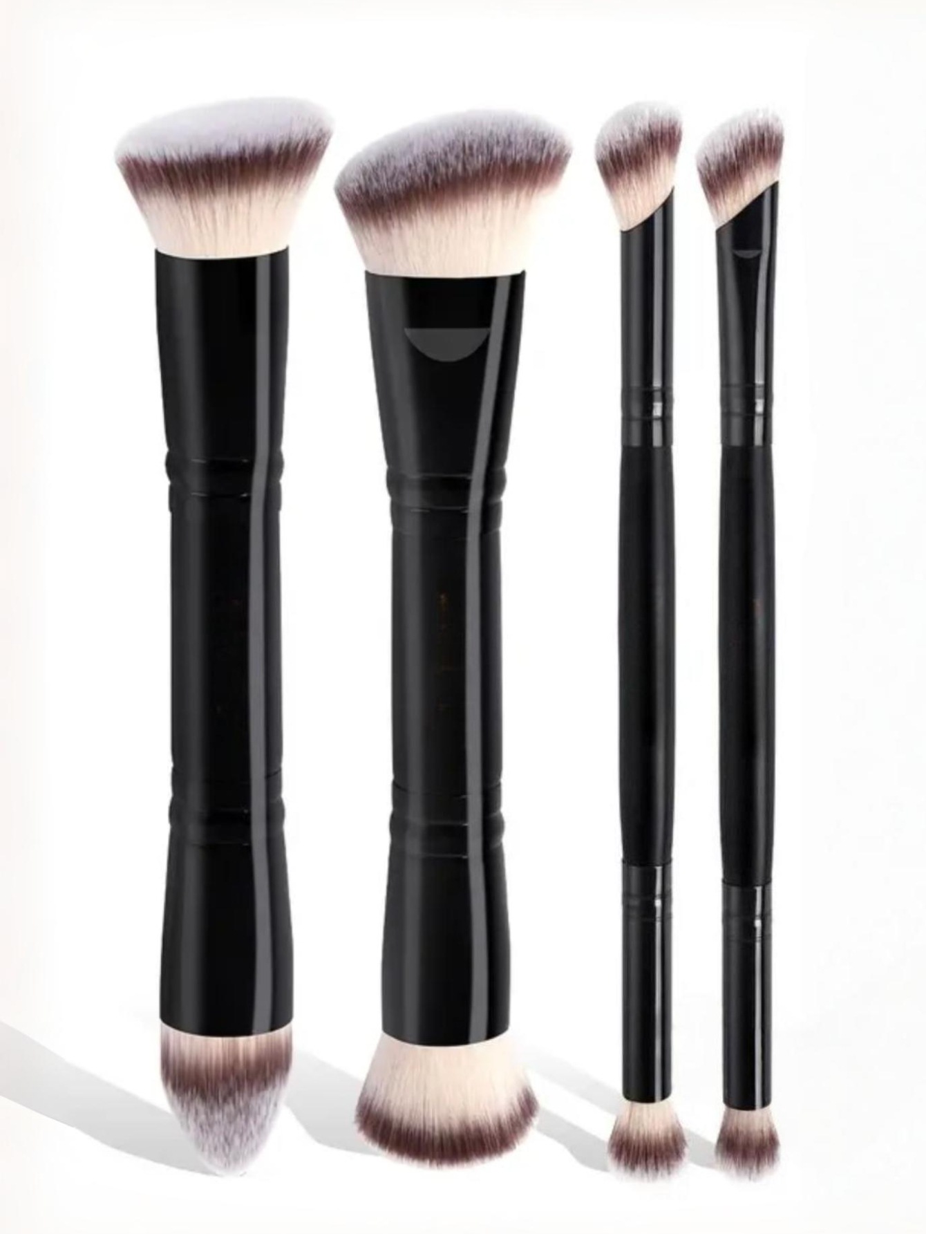 V888-ELOSUNG27344-202505071443-00 Black Versatile 4pc Dual-Ended Makeup Brush Set - Soft Synthetic Bristles for Foundation Blush Contour Concealer - Image 1
