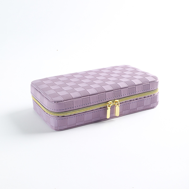 V888-ELOSUNG27389-202505081731-00 Purple Stylish PU Leather Travel Jewellery Box - Compact Organizer for Rings, Earrings, Necklaces with Mirror - Image 1
