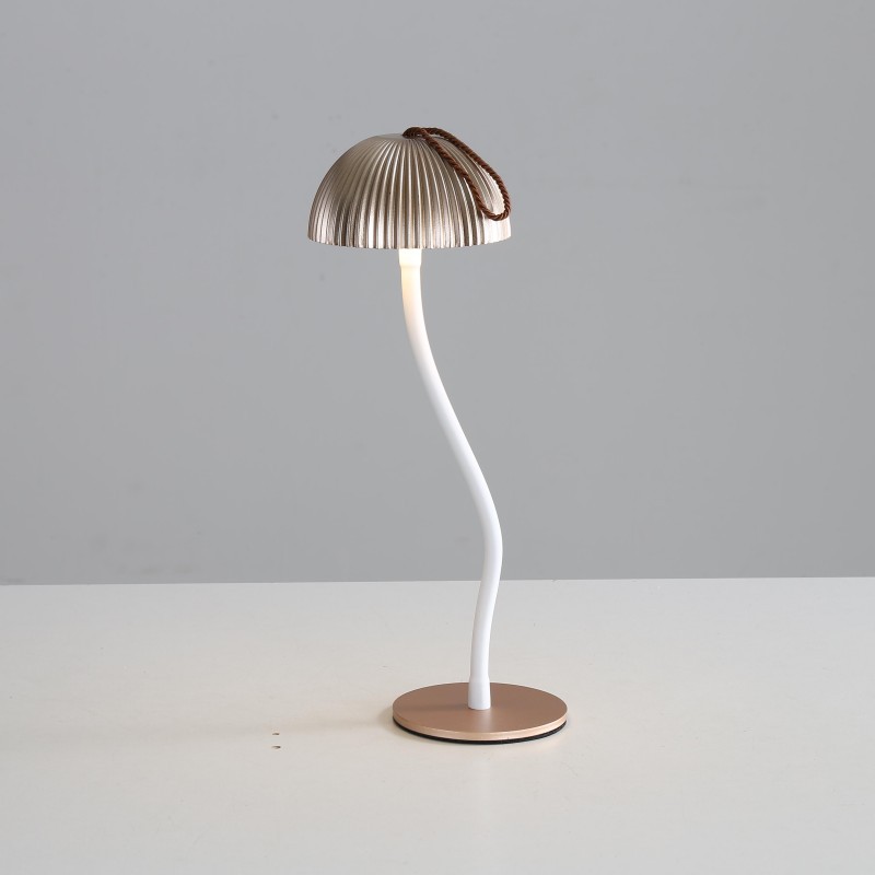 V888-ELOSUNG27430-202505081810-00 Gold Three-dimensional stripes Sleek Minimalist LED Mushroom Table Lamp - Rechargeable 3-Color Touch Control, Bar & Ambient Light - Image 1