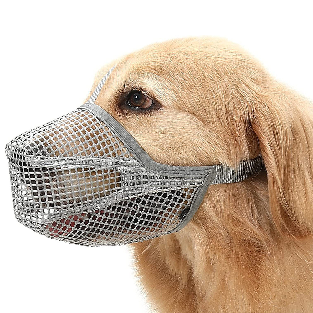 V888-ELOSUNG27616-202505132011-00 2 Pcs Size M Grey Breathable Mesh Dog Muzzle - Anti-Barking, Biting & Chewing - Adjustable & Comfortable Nylon Muzzle for Dogs - Image 1