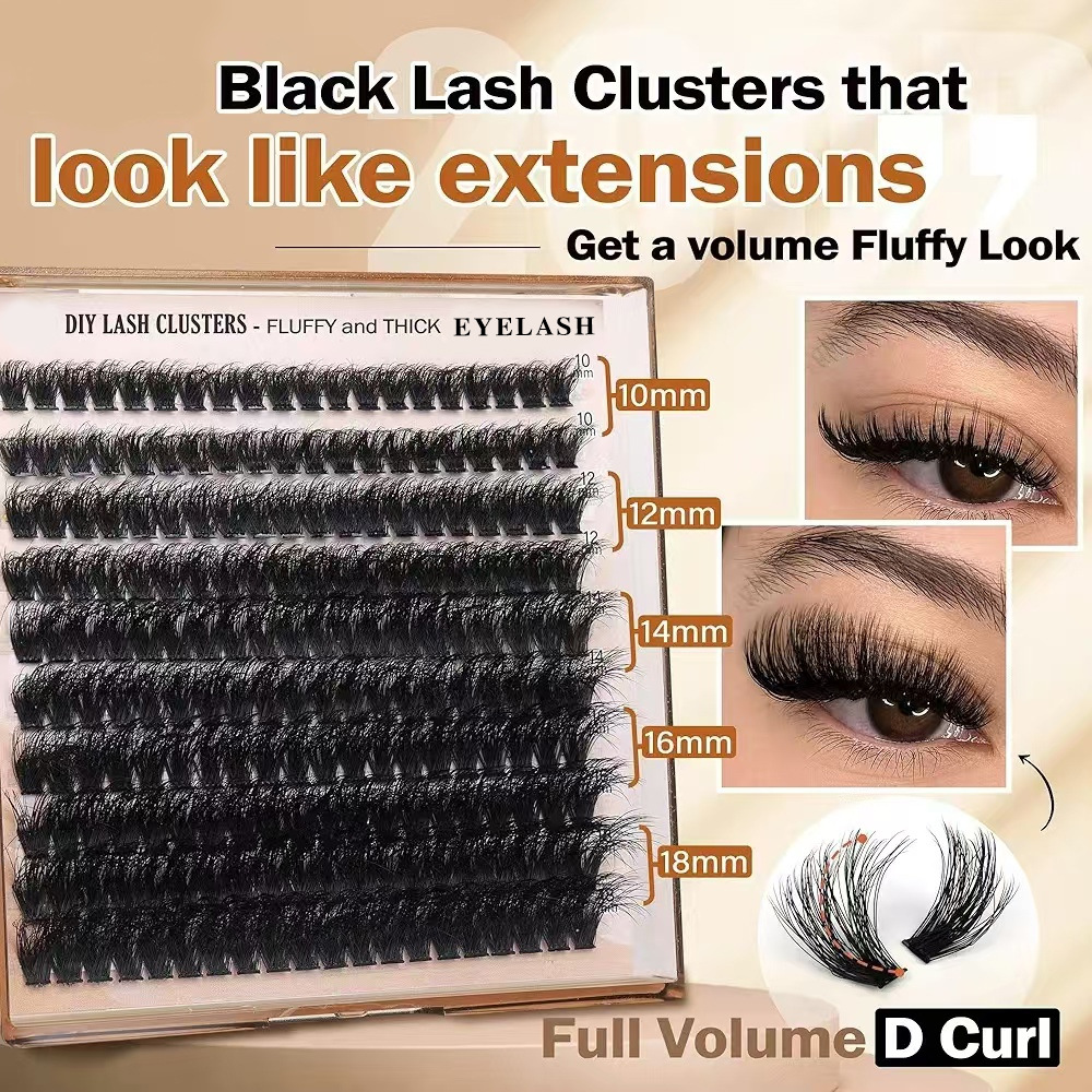 V888-ELOSUNG27662-202505151807-00 3 Pcs Black Stunning 100D DIY Lash Clusters - D Curl Faux Mink, Fluffy Volume, Mixed Lengths (10-18mm) Extension Look - Image 1