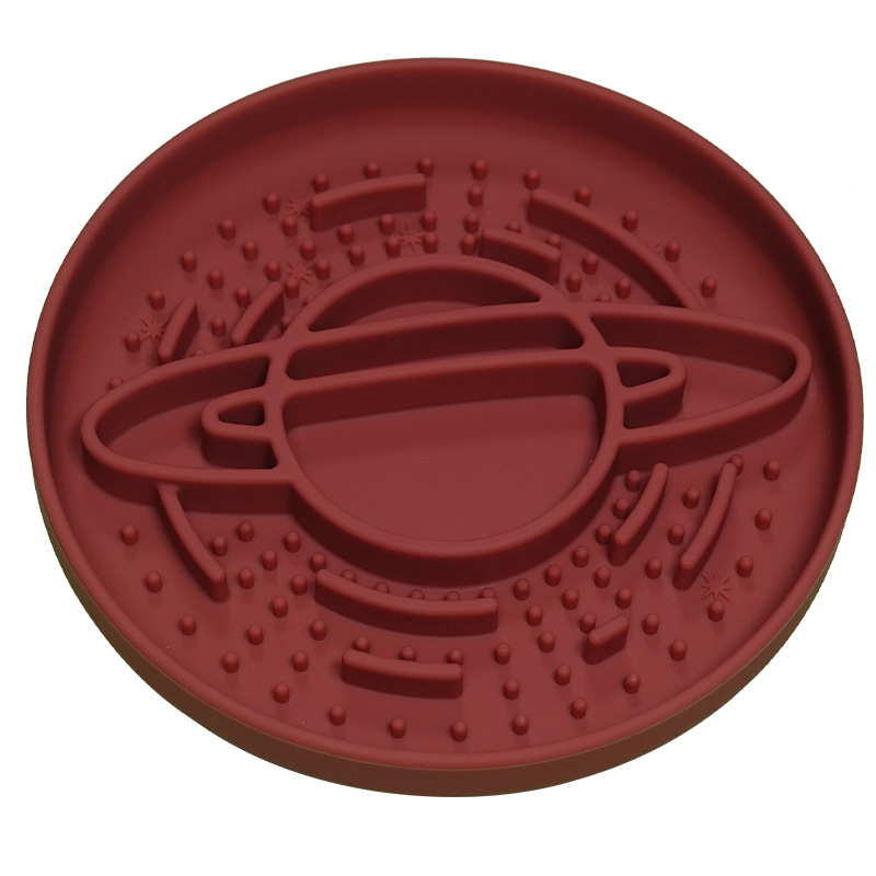 V888-ELOSUNG27693-202505151617-00 Dark Red Silicone Planet Slow Feeder Dog Bowl - 2-in-1 Anti-Choke Lick Mat for Healthy Eating & Fun - Image 1