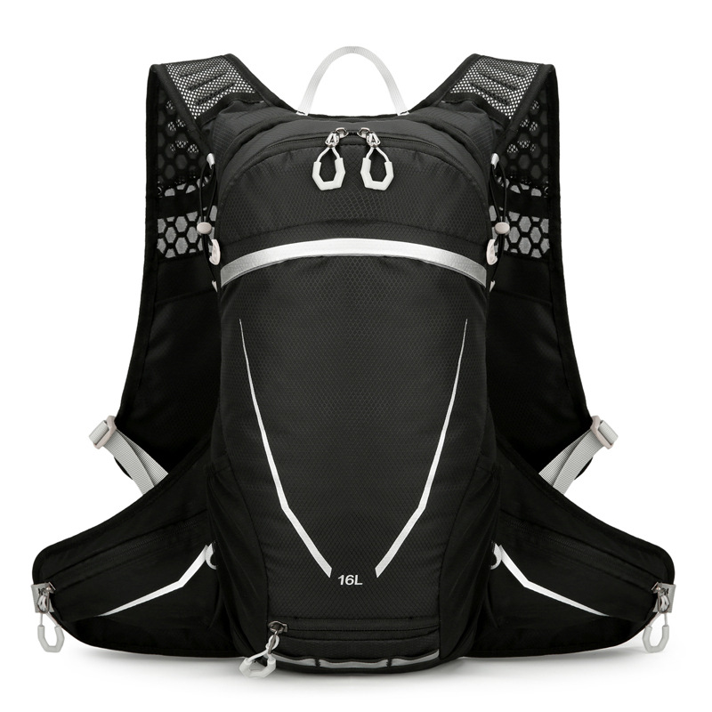 V888-ELOSUNG27730-202505191146-00 Black Lightweight 16L Outdoor Cycling & Hiking Backpack - Water-Repellent Nylon Daypack with Reflective Strips - Image 1