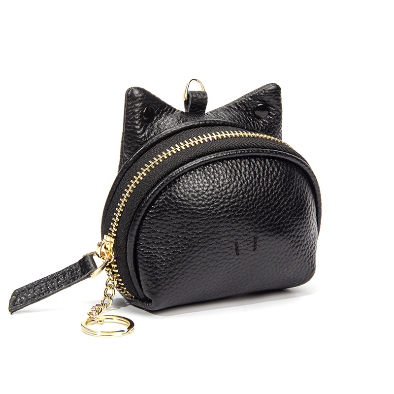 V888-ELOSUNG27828-202505191327-00 Black Leather Frog Design Coin Purse - Cute Cartoon Mini Wallet Pouch for Keys & Coins with Keyring - Image 1