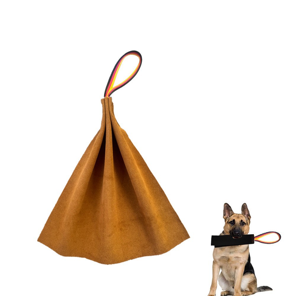 V888-ELOSUNG27882-202505231400-00 Brown Premium Full-Grain Leather Dog Training Tug - Interactive Bite Rag with Strong Loop Handle for Play & Drive Building - Image 1