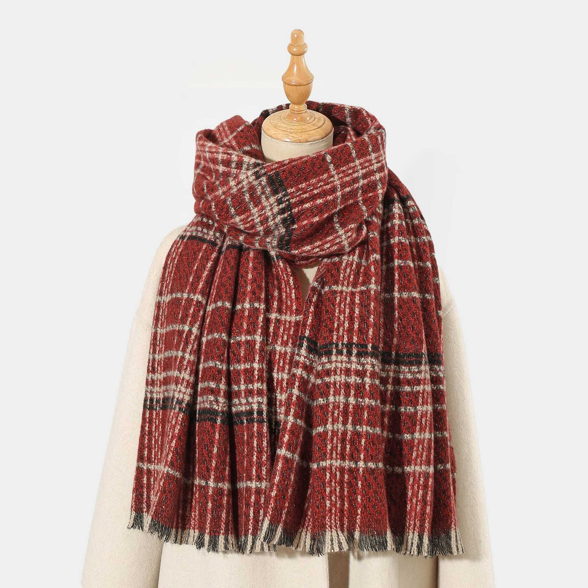 V888-ELOSUNG27887-202505231211-00 Red Chic Plaid Winter Scarf - Large Soft Polyester Shawl Wrap with Tassels, Korean Inspired Fashion - Image 1