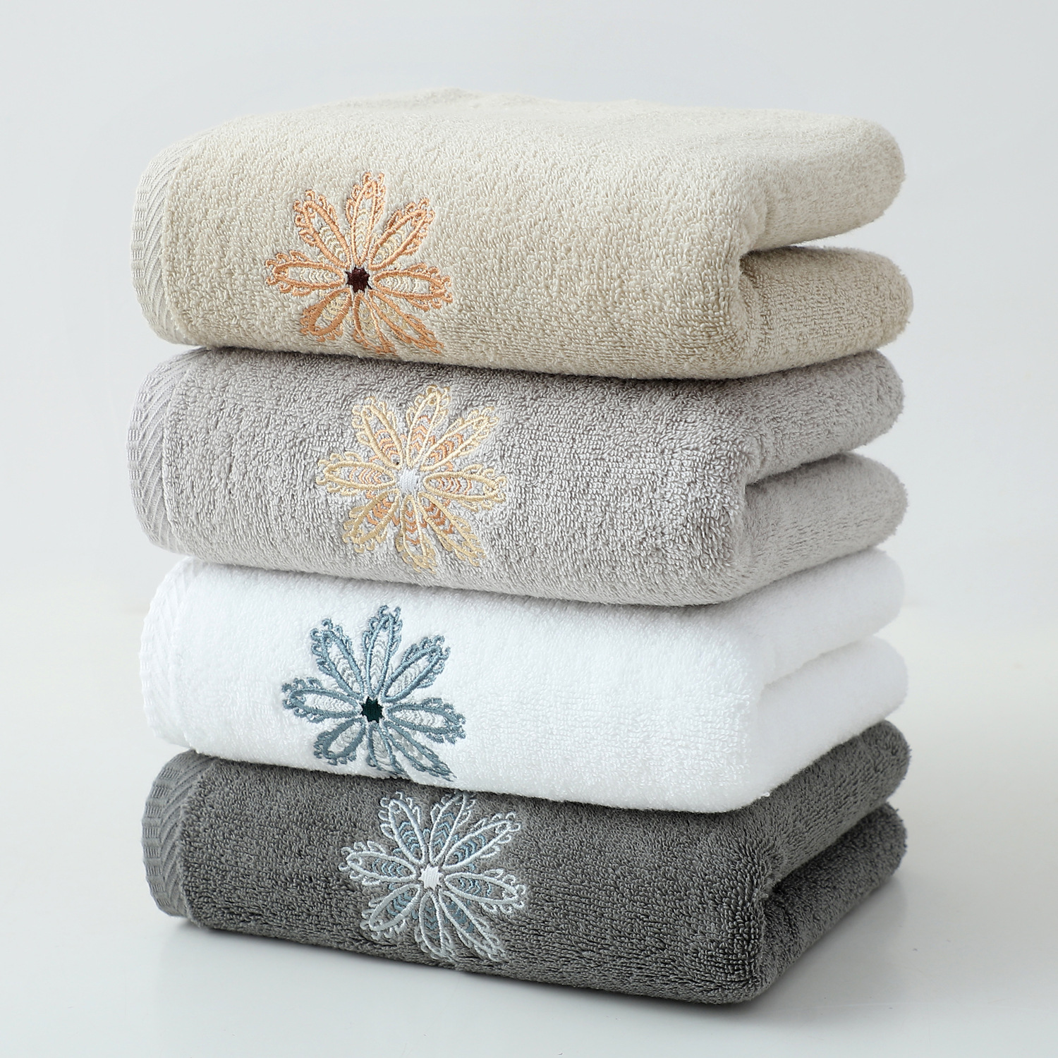 V888-ELOSUNG27935-202505231301-00 Color Mixing 4-Pack Elegant Floral Embroidered Cotton Hand Towels - Ultra Soft & Absorbent - Image 1