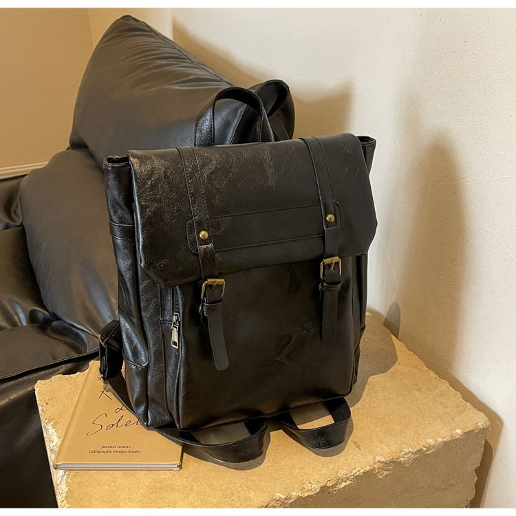 V888-ELOSUNG27956-202505231407-00 Black Vintage Style PU Leather Backpack - Large Capacity Women's Rucksack for University, Commute & Travel - Image 1
