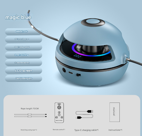 V888-ELOSUNG28003-202504221133-00 Blue Smart Electric Jump Rope Machine with Bluetooth Music, Remote Control & LED Lights - Image 1