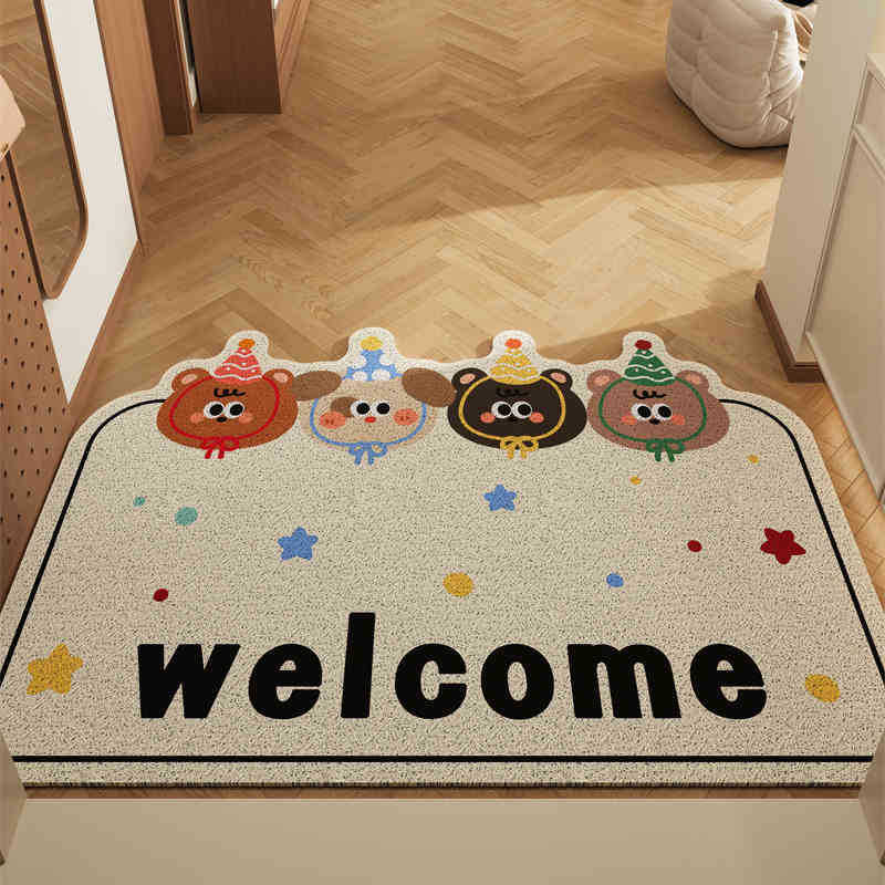 V888-ELOSUNG28032-202504281516-00 Box Puppy Bear Set of 2 Cartoon PVC Coil Entrance Mats - Non-Slip Dirt Trapping Door Mats (50x80cm) - Image 1
