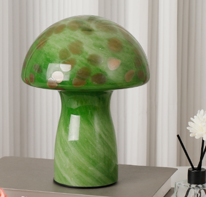 V888-ELOSUNG28098-202504281359-00 Camouflage Green Retro Swirl Glass Mushroom Table Lamp - LED Bedside Night Light - Image 1