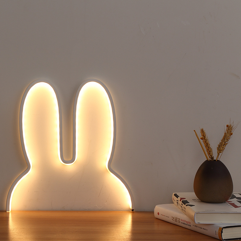 V888-ELOSUNG28105-202504281415-00 White 40x30cm Adorable Bunny LED Wall Night Light - USB Powered Warm White Lamp for Kids Room Decor - Image 1