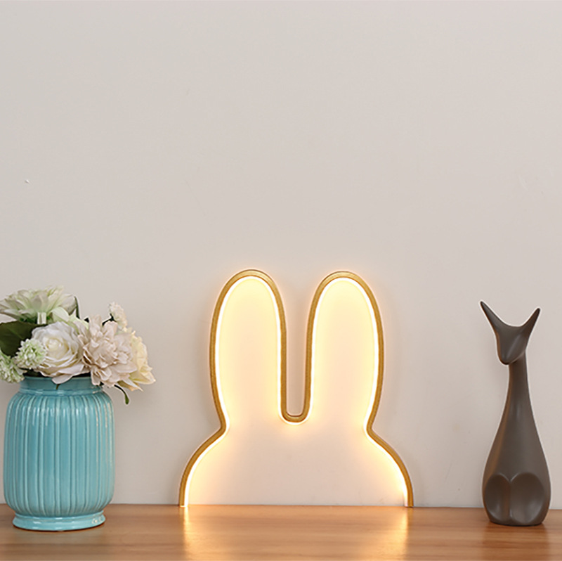 V888-ELOSUNG28107-202504281416-00 Gold 40x30cm Adorable Bunny LED Wall Night Light - USB Powered Warm White Lamp for Kids Room Decor - Image 1