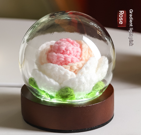 V888-ELOSUNG28108-202504281220-00 Gradient Light Pink Rose Knitted Flower LED Dome Lamp - USB Touch 3-Color Night Light - Image 1