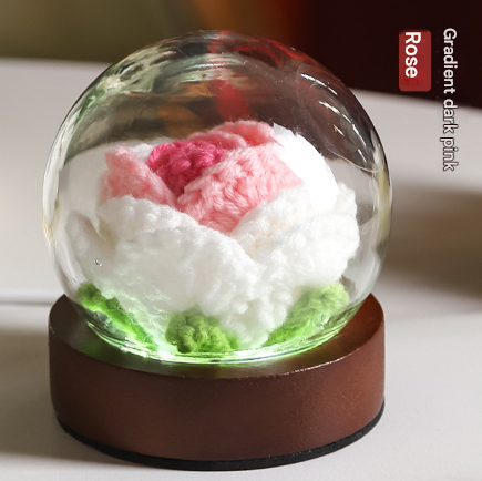 V888-ELOSUNG28109-202504281420-00 Gradient Dark Pink Rose Knitted Flower LED Dome Lamp - USB Touch 3-Color Night Light - Image 1