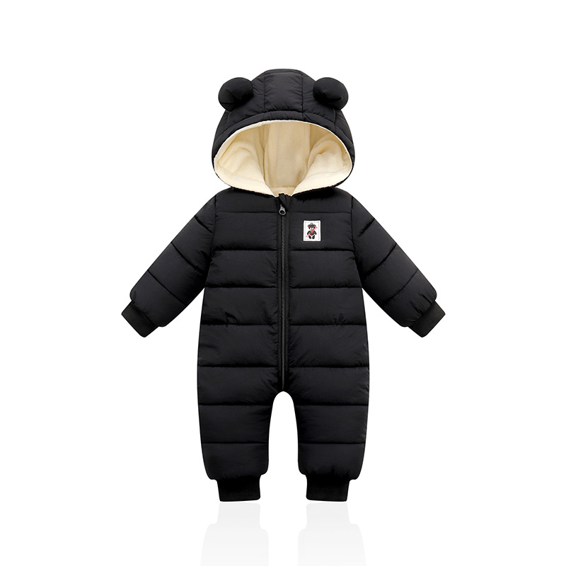 V888-ELOSUNG28212-202504291605-00 Suitable For Height 90cm Black Baby & Toddler Hooded Padded Snowsuit - Fleece Lined Winter Romper Outerwear - Image 1