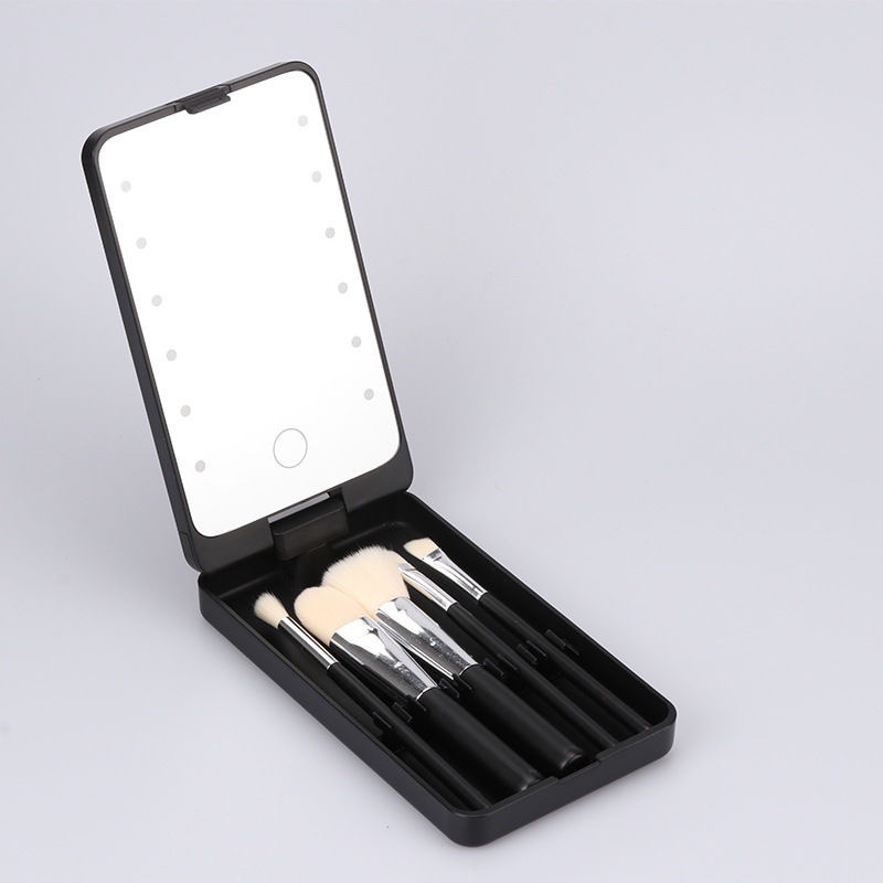 V888-ELOSUNG28257-202505061341-00 Black LED Lighted Makeup Mirror with 5-Piece Cosmetic Brush Set and Dustproof Storage Case - Image 1