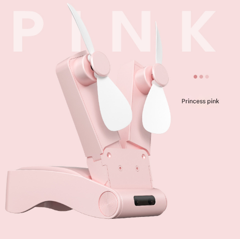 V888-ELOSUNG28263-202505061347-00 Pink Creative Dual-Head Folding Handheld Fan - USB Rechargeable, 3-Speed Strong Wind, 10.5x4.5x4cm - Image 1