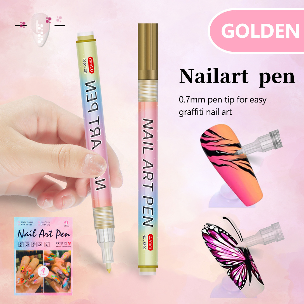 V888-ELOSUNG28294-202505071453-00 Gold 0.7mm Nail Art Doodle Pen 12 Sticks- Single Color Acrylic Marker for Nail Design, No-Bake - Image 1