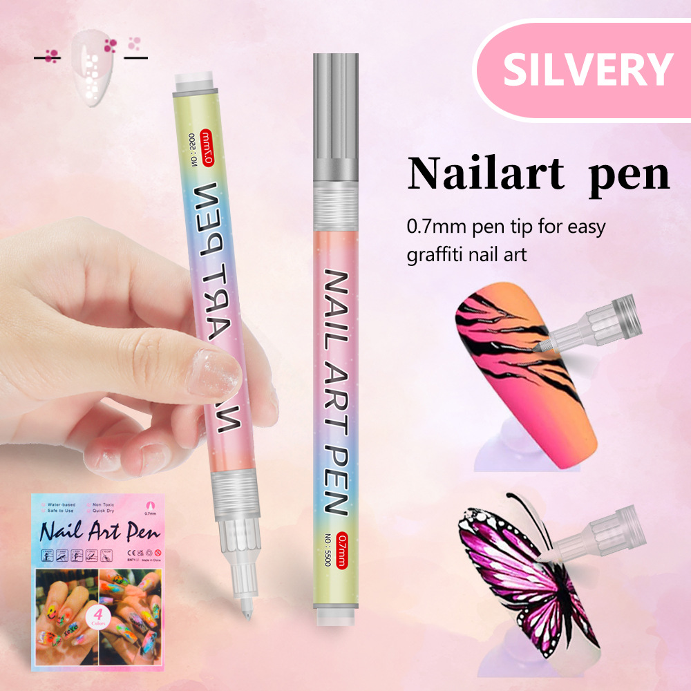 V888-ELOSUNG28295-202505071453-00 Silver 0.7mm Nail Art Doodle Pen 12 Sticks- Single Color Acrylic Marker for Nail Design, No-Bake - Image 1