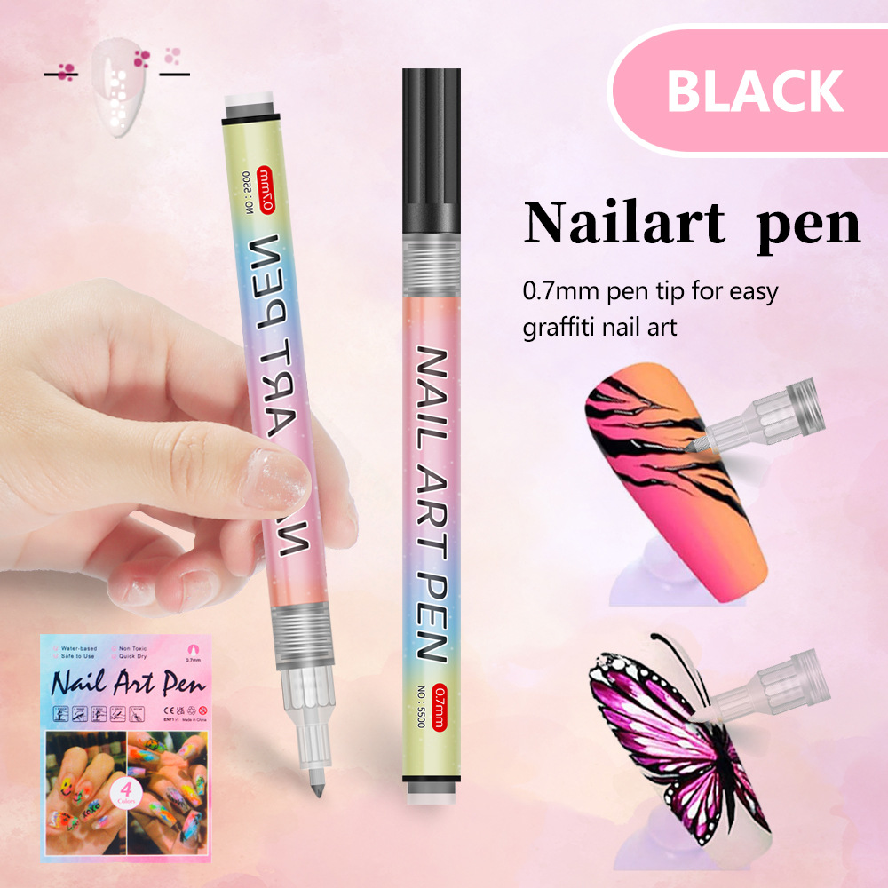V888-ELOSUNG28321-202505081722-00 Black 0.7mm Nail Art Doodle Pen 12 Sticks- Single Color Acrylic Marker for Nail Design, No-Bake - Image 1