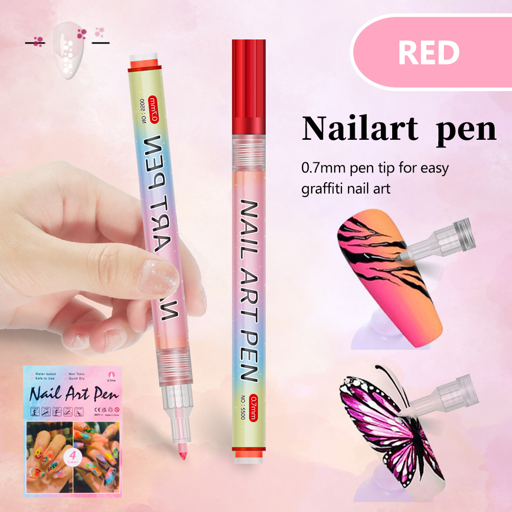 V888-ELOSUNG28322-202505081722-00 Red 0.7mm Nail Art Doodle Pen 12 Sticks- Single Color Acrylic Marker for Nail Design, No-Bake - Image 1