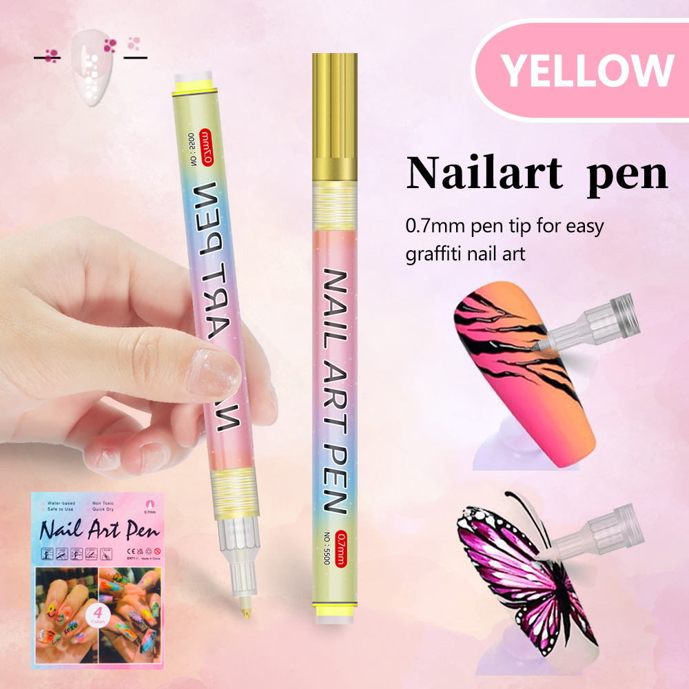 V888-ELOSUNG28324-202505081723-00 Yellow 0.7mm Nail Art Doodle Pen 12 Sticks- Single Color Acrylic Marker for Nail Design, No-Bake - Image 1