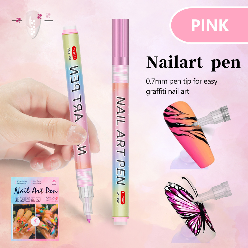 V888-ELOSUNG28410-202505131740-00 Pink 0.7mm Nail Art Doodle Pen 12 Sticks- Single Color Acrylic Marker for Nail Design, No-Bake - Image 1