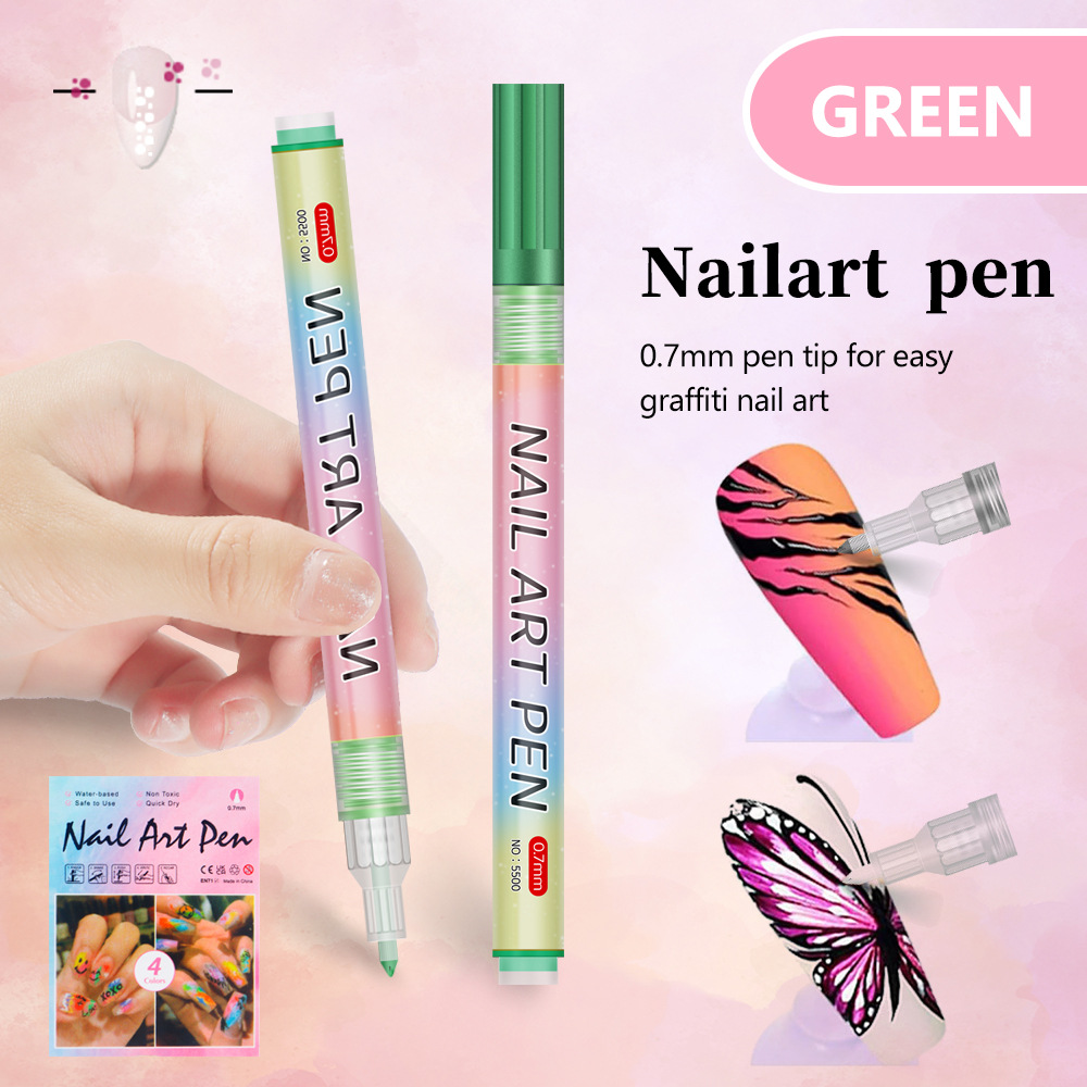 V888-ELOSUNG28411-202505131740-00 Green 0.7mm Nail Art Doodle Pen 12 Sticks- Single Color Acrylic Marker for Nail Design, No-Bake - Image 1