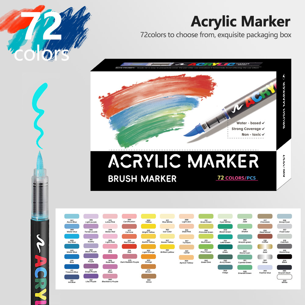 V888-ELOSUNG28419-202505131822-00 72 Colour Set Vibrant Cyan Acrylic Marker with Soft Brush Tip - 13.8 cm Professional Art Pen - Image 1