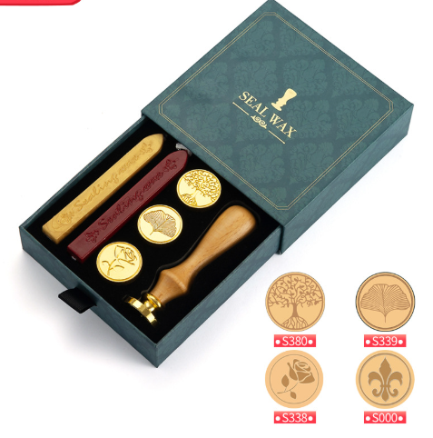 V888-ELOSUNG28494-202505131741-00 Green Box 2-Piece Retro Sealing Wax Stamp Set - 11.3 x 11.3 x 3.6 cm DIY Gift Box Kit for Handmade Crafts - Image 1