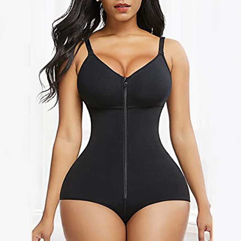V888-ELOSUNG28504-202505131823-00 L Black Women's Seamless Body-Shaping Onesie with Zipper - Abdomen Slimming and Hip Lifting - Image 1
