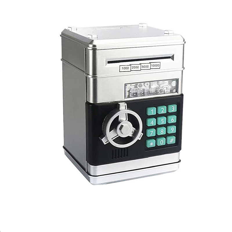 V888-ELOSUNG28507-202505131826-00 Silver Children's Mini Safe Piggy Bank with Fingerprint and Password Lock - Image 1