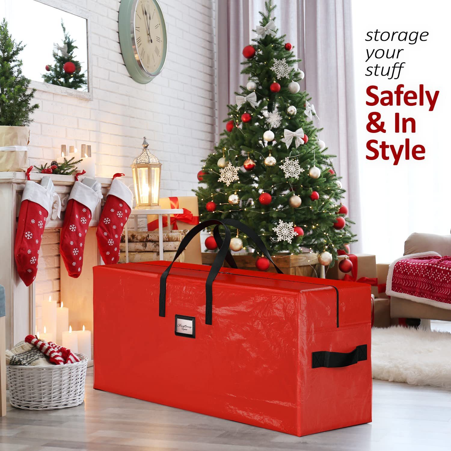 V888-ELOSUNG28529-202505131925-00 Red 165*38*76CM Durable Dustproof Christmas Tree Storage Bag - Image 1