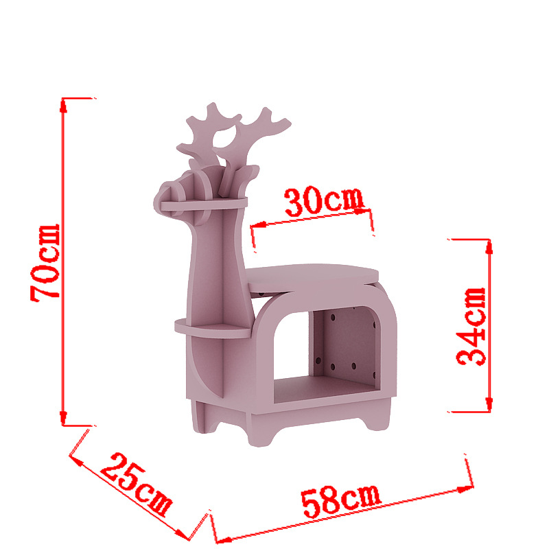 V888-ELOSUNG28532-202505131930-00 Pink Small Creative Reindeer-Shaped Solid Wood Bookshelf for Kids - Image 1