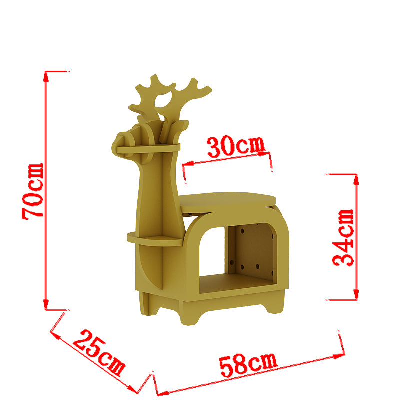 V888-ELOSUNG28534-202505131931-00 Yellow Small Creative Reindeer-Shaped Solid Wood Bookshelf for Kids - Image 1