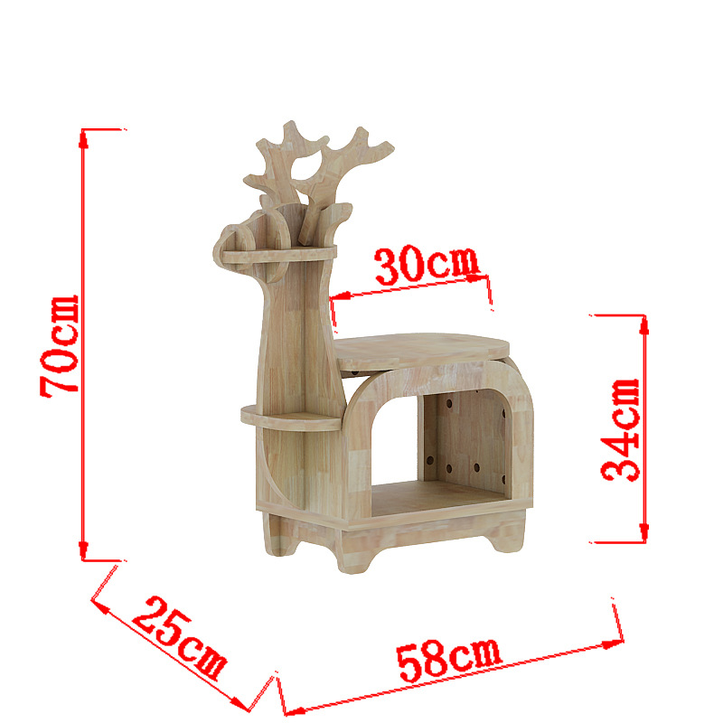 V888-ELOSUNG28556-202505151631-00 Oak Planking Small Creative Reindeer-Shaped Solid Wood Bookshelf for Kids - Image 1