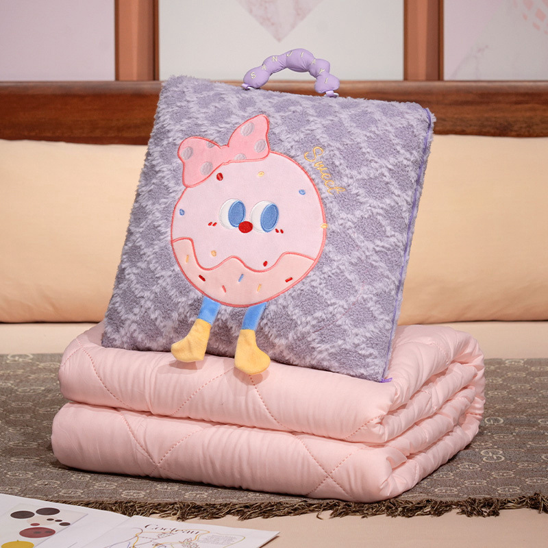 V888-ELOSUNG28613-202505151807-00 Purple Cartoon Cookie Pillow Blanket 2-in-1 for Winter Car and Office Use - Image 1