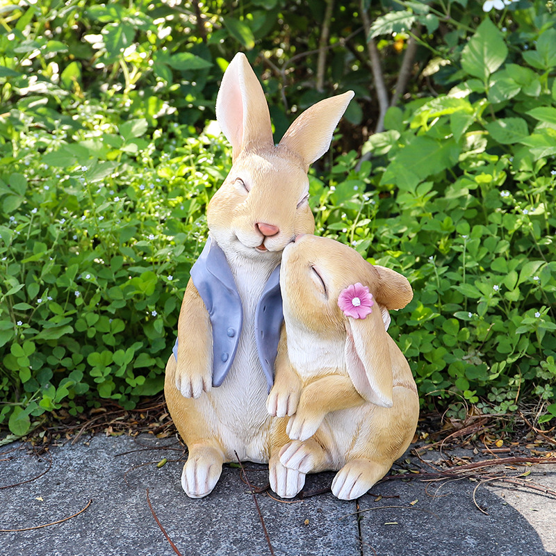 V888-ELOSUNG28685-202505191353-00 Kisses Rabbits Cute Rabbit Resin Garden Ornament - Charming Outdoor Decor - Image 1
