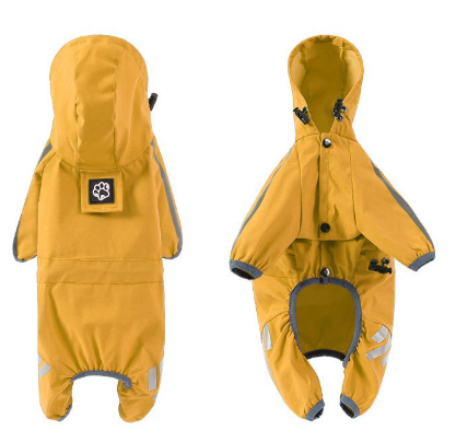 V888-ELOSUNG28751-202505231337-00 XL Bright Yellow And Gray Trim Waterproof Four-Legged Dog Raincoat with Leash Hole for Small Breeds - Image 1