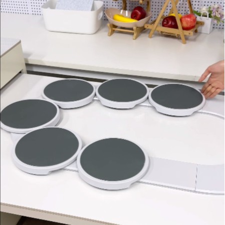 V888-ELOSUNG28824-202505231307-00 White 6 discs TheLazy Susan Revolution - Portable 22cm Rotating Food Tray for Easy Sharing - Image 1